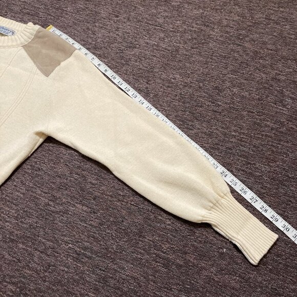 Vintage Burberrys 100% Pure New Wool Sweater Men's Small Cream Elbow Patches - Picture 15 of 16